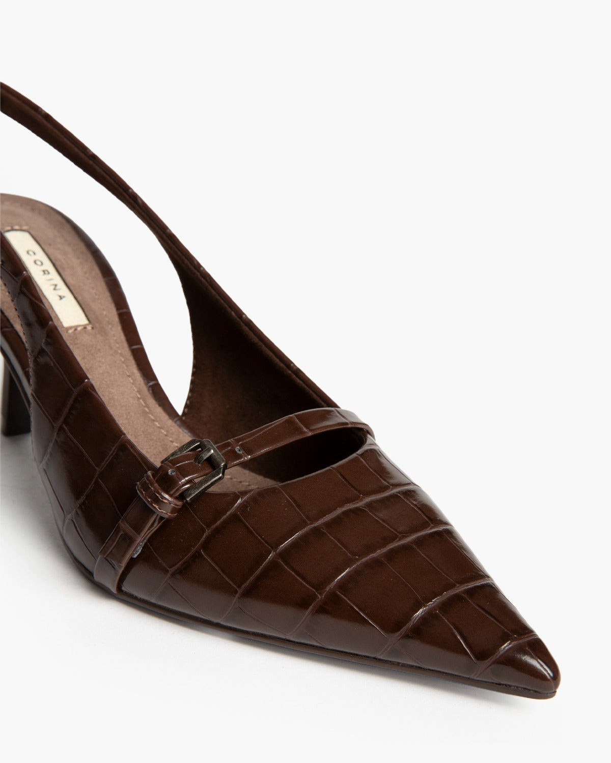 CORINA M6710 brown croc-effect slingback – view 4