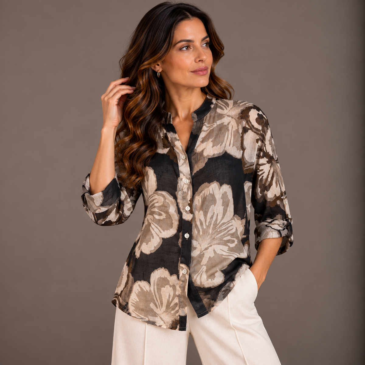 Cotton Floral Printed Shirt – Black & Bordeaux – alternate view 2