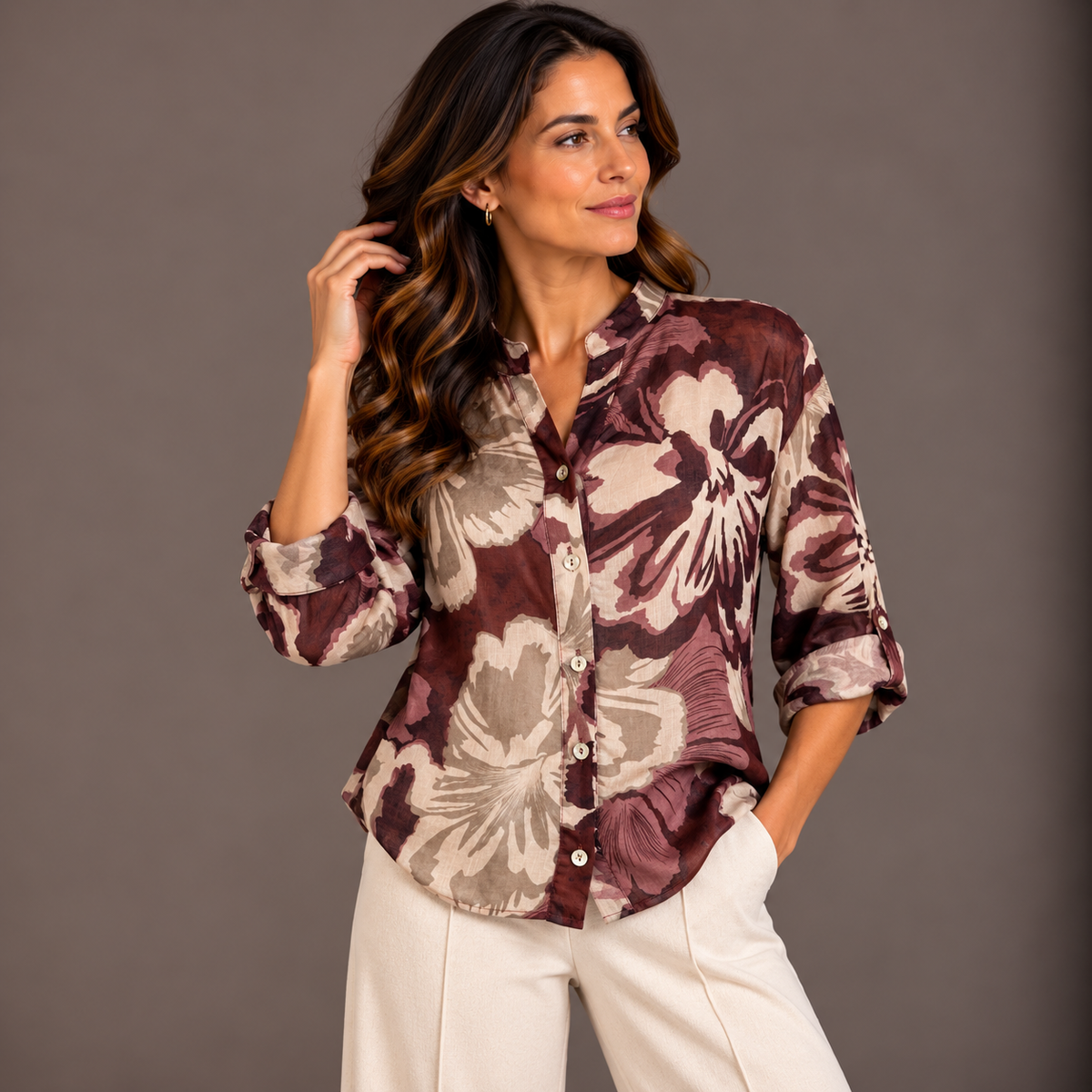 Cotton Floral Printed Shirt – Black & Bordeaux
