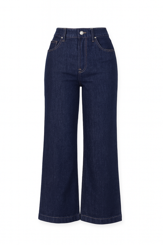Wide legs navy blue jeans