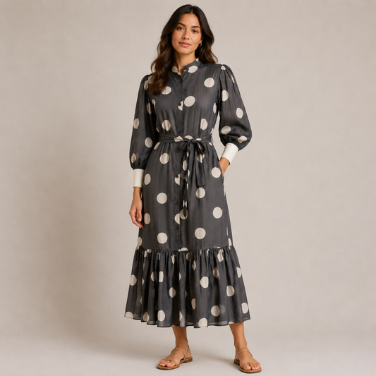Viscose dotted shirt dress 