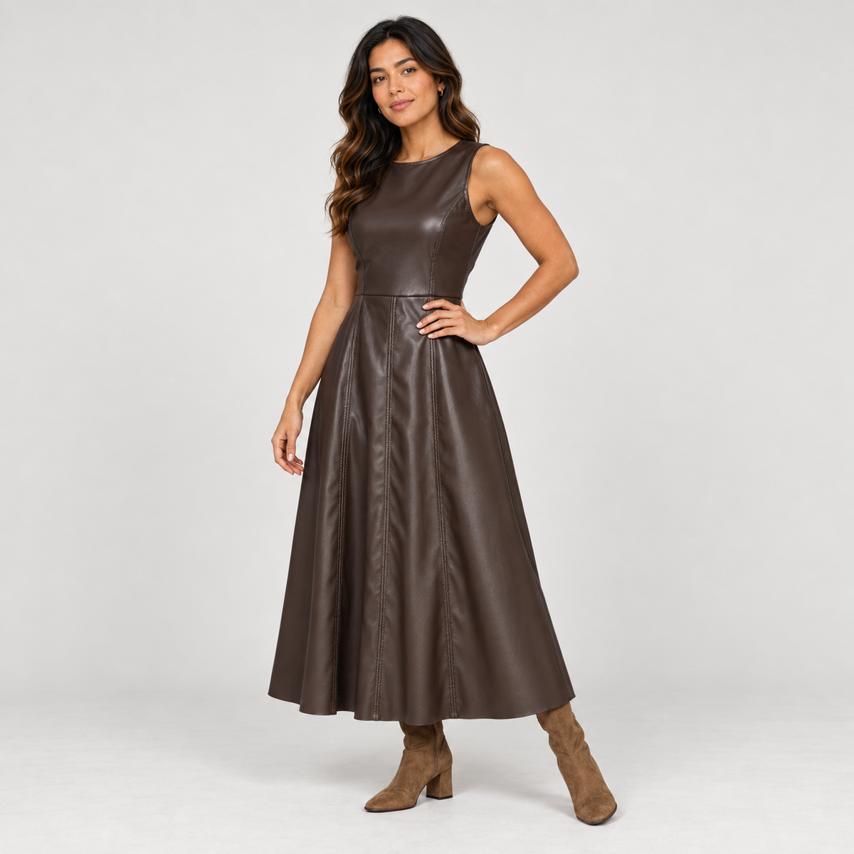 Eco leather brown dress 