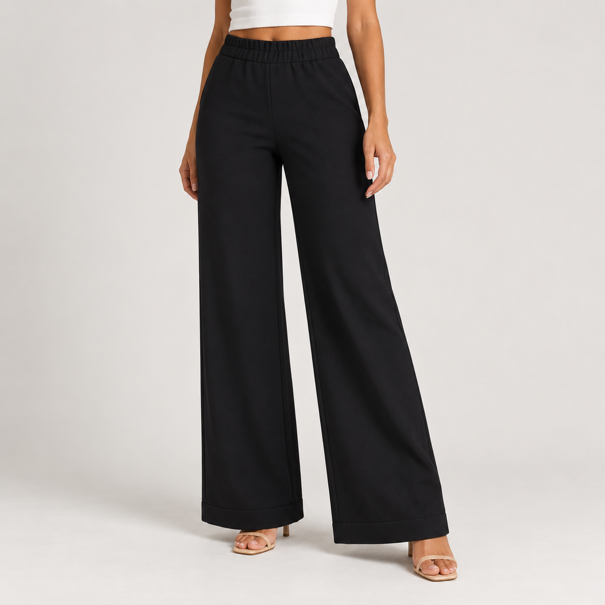 Elastic cotton trousers with elastic waistband 