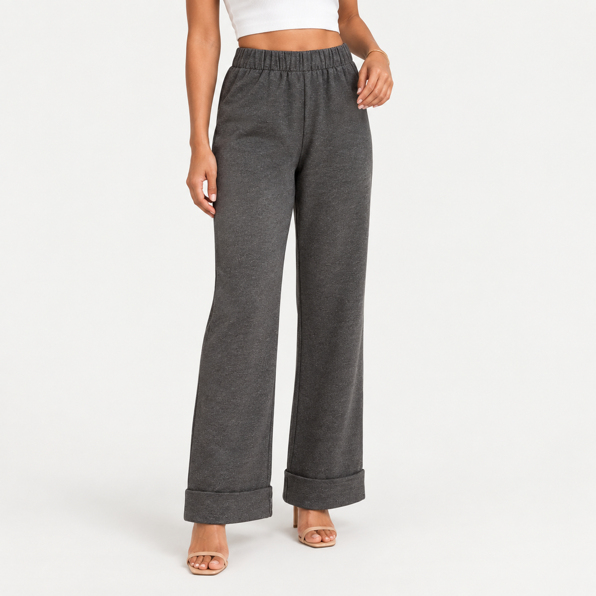 Elastic grey trousers with elastic waistband 