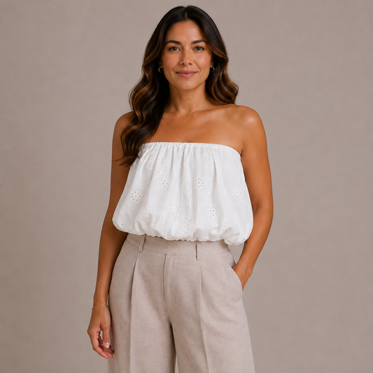Embroidered white crop top 