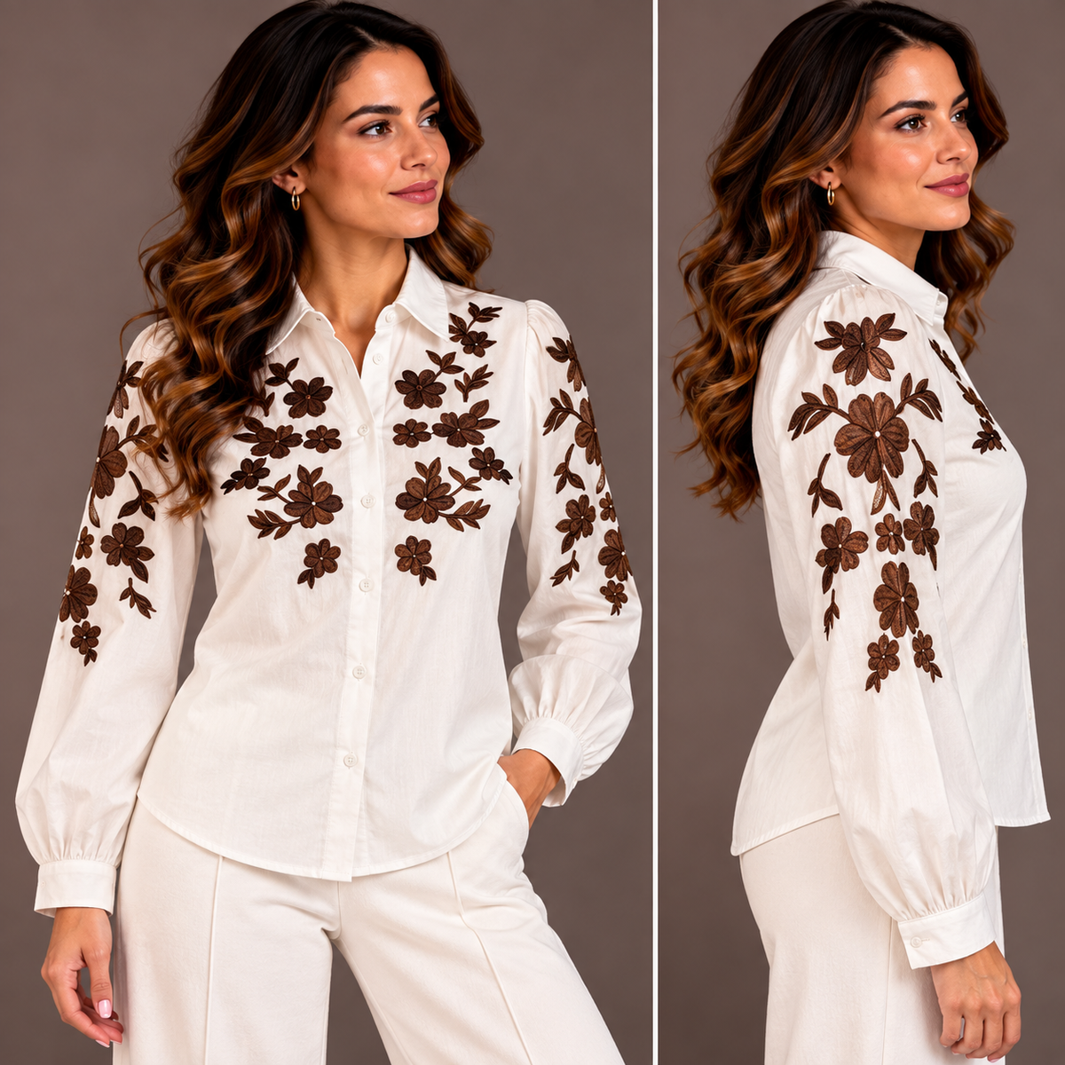 Embroidered White Shirt – Multi-Color Details – alternate view 2