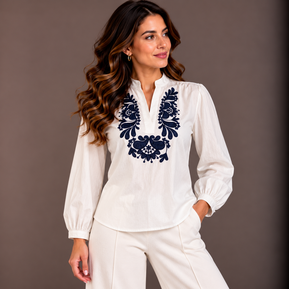 Embroidered White Shirt – Multi-Color Details – alternate view 3