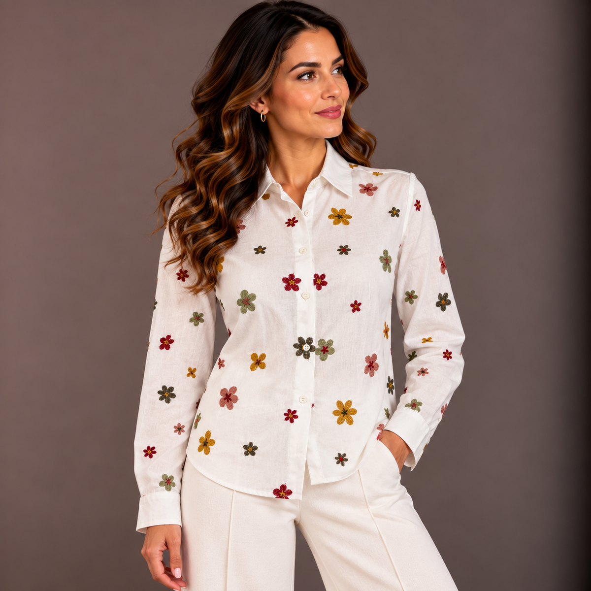 Embroidered White Shirt – Multi-Color Details – alternate view 4
