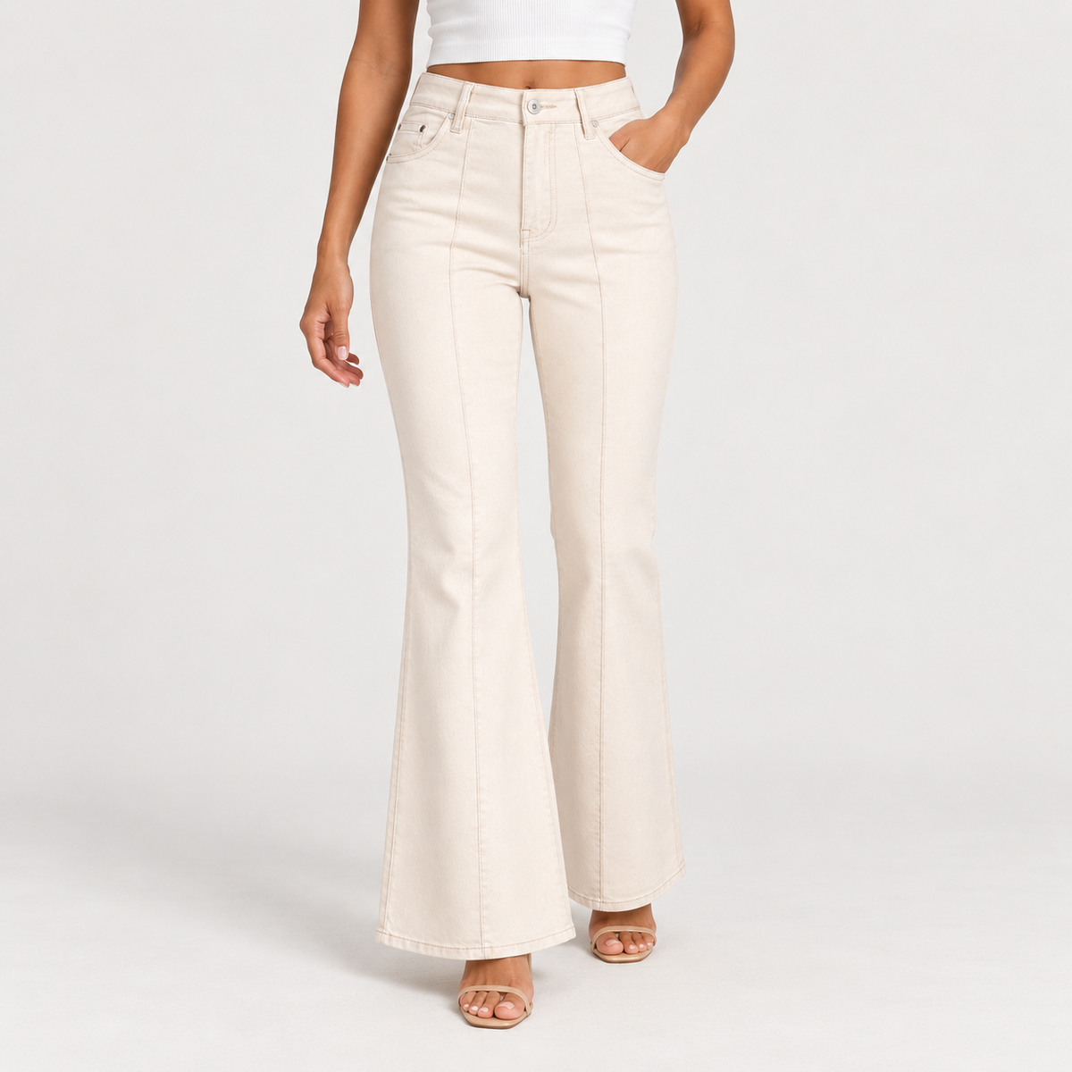 Flared Jeans – White & Beige 