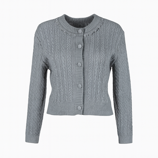 Open knit cardigan with rhinestones