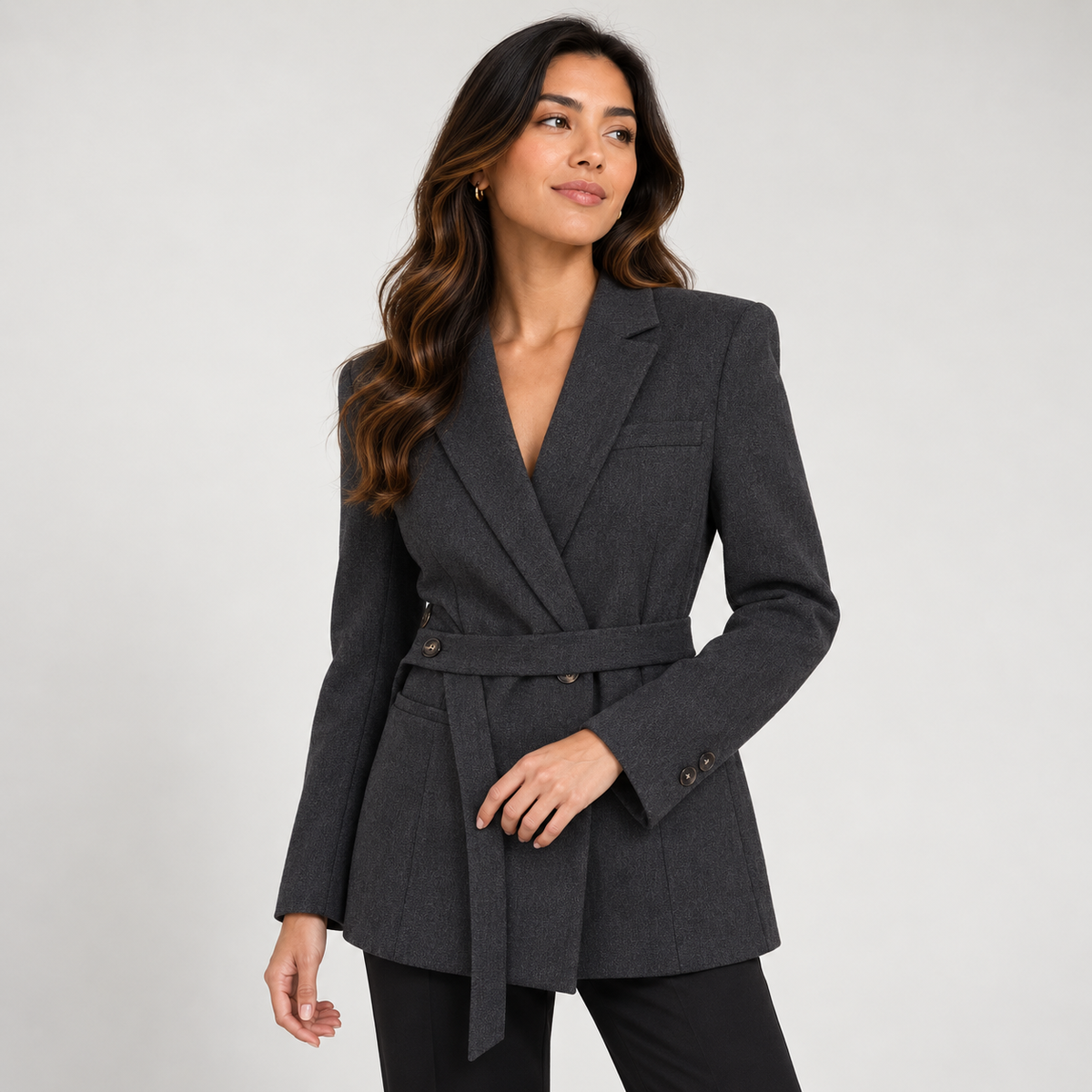 Grey blazer with belt 