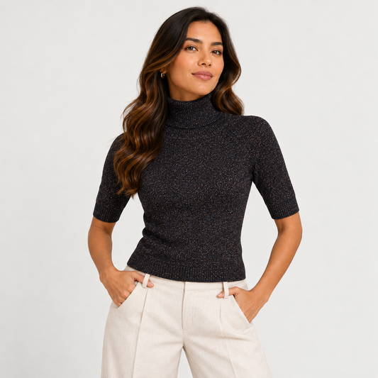 High neck metallic sweater Black 
