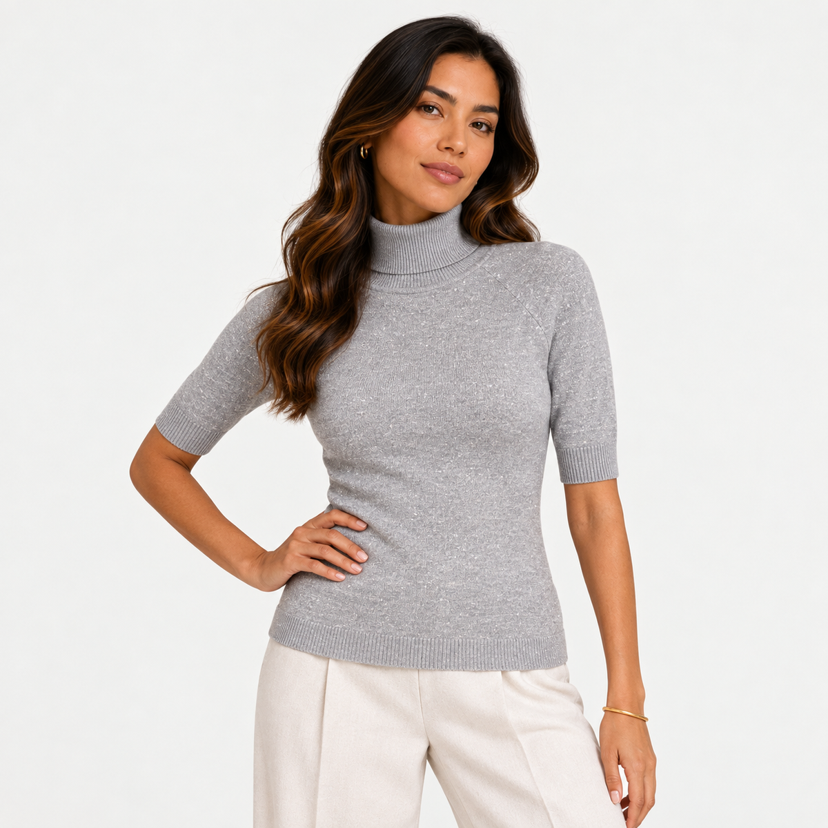 High neck metallic sweater 