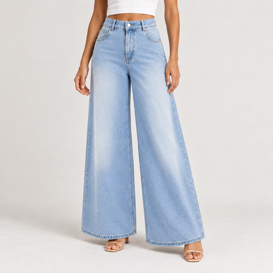 High-Waist Blue Palazzo Jeans 
