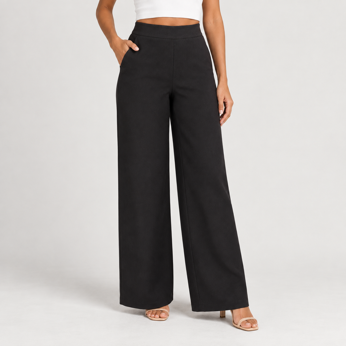 High-Waist Wide-Leg Black Trousers 