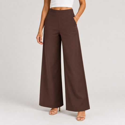High-Waist Wide-Leg Brown Trousers 