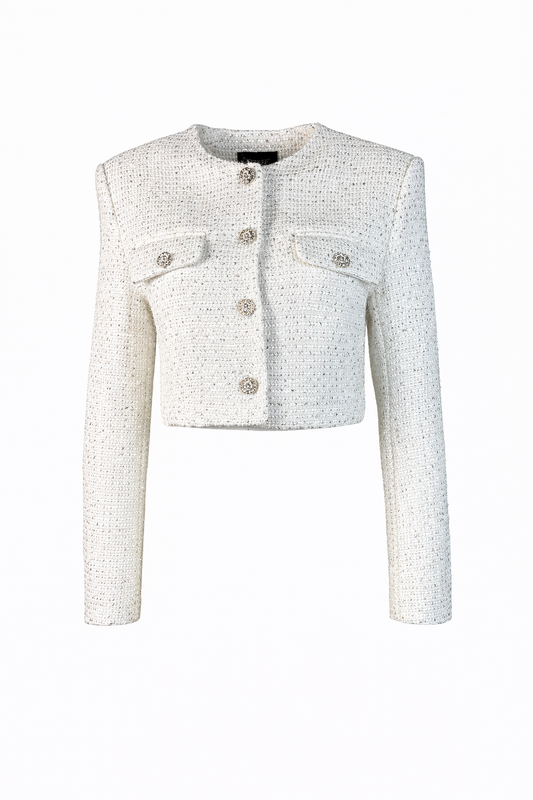 Cropped sequined blazer (off white and silver) ATTENTIF