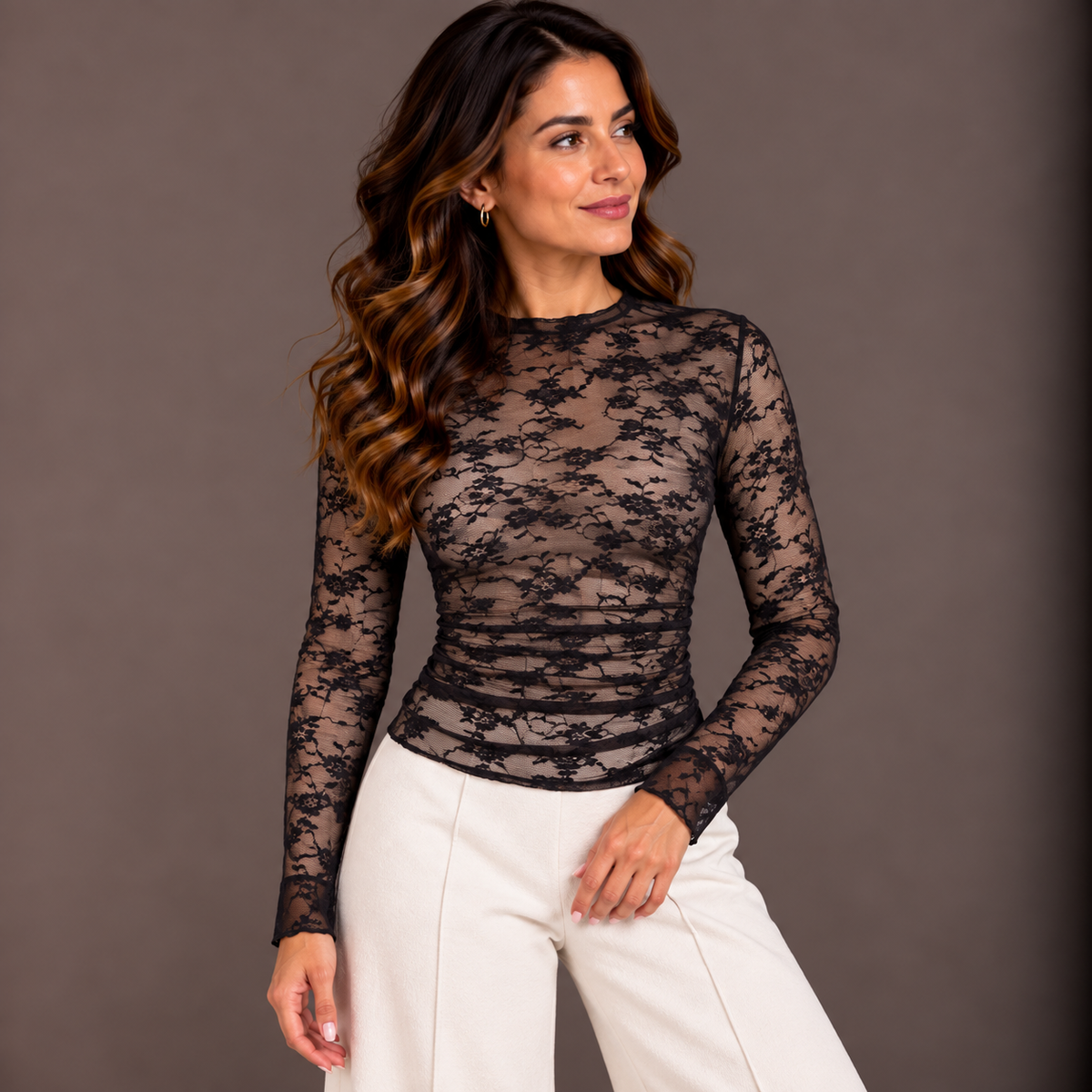 Lace Top – Black & Brown