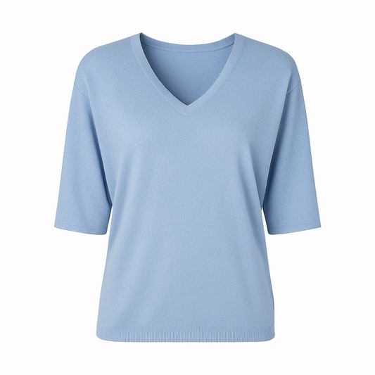 Metallic V neck sweater short sleeves