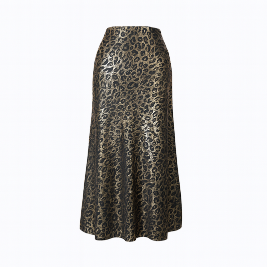Metallic leopard midi skirt