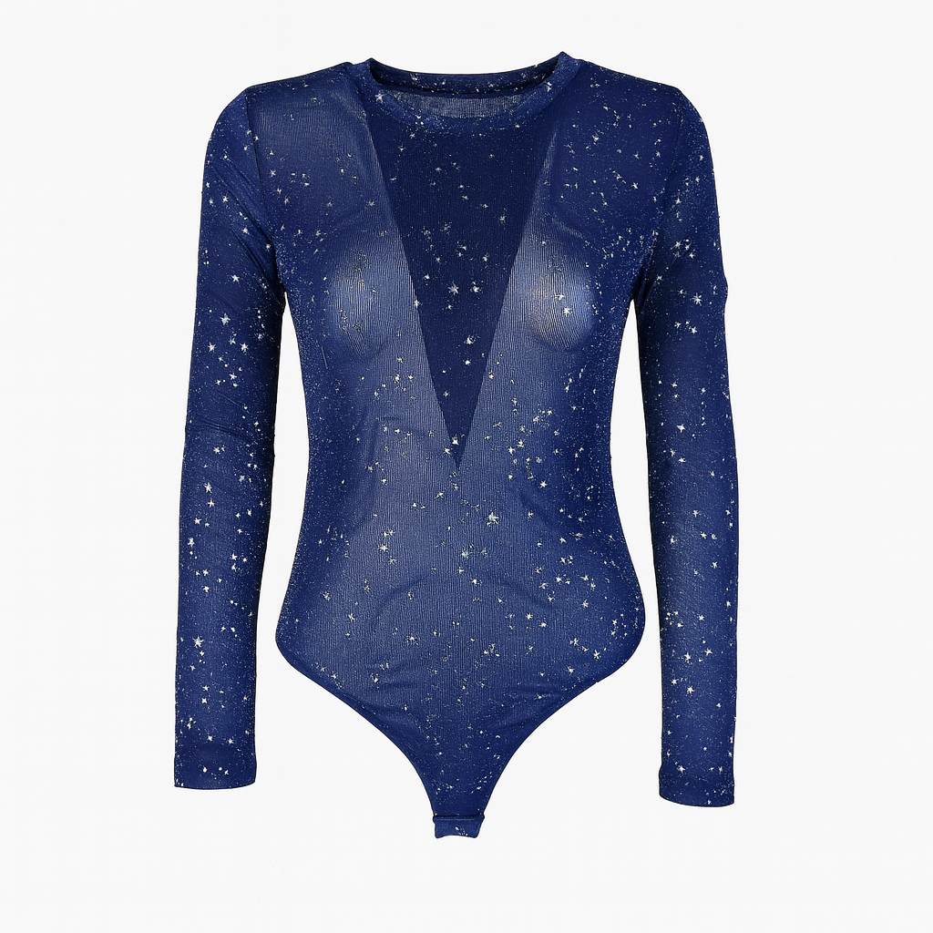 Sheer bodysuit with silver stars details