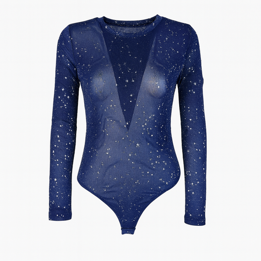 Sheer bodysuit with silver stars details
