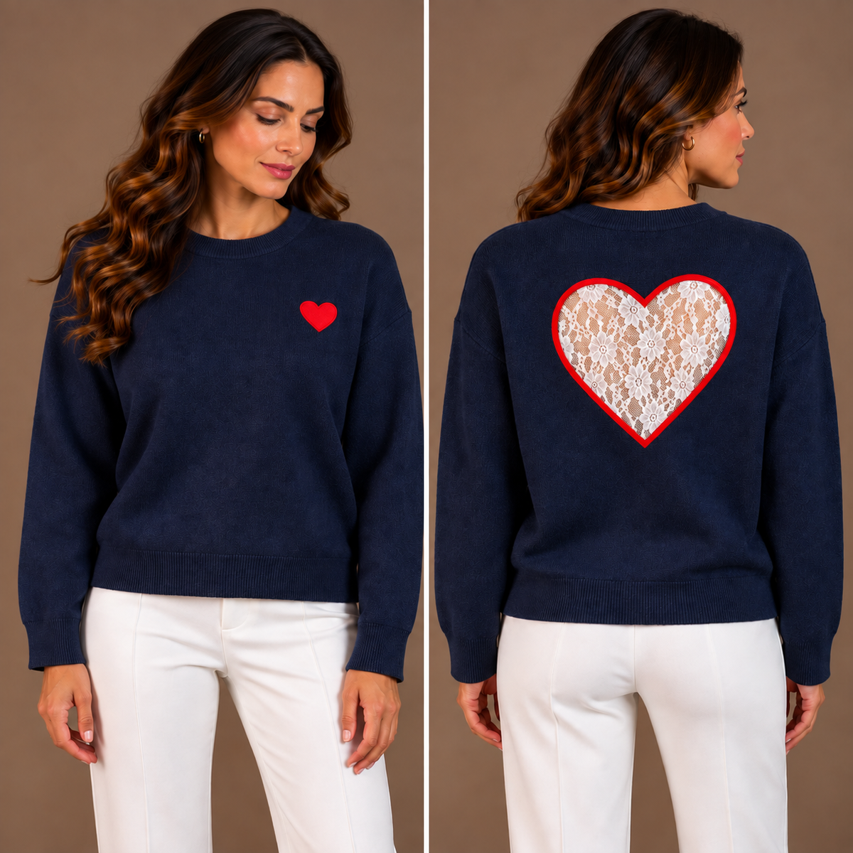 Navy Heart Knit Top 