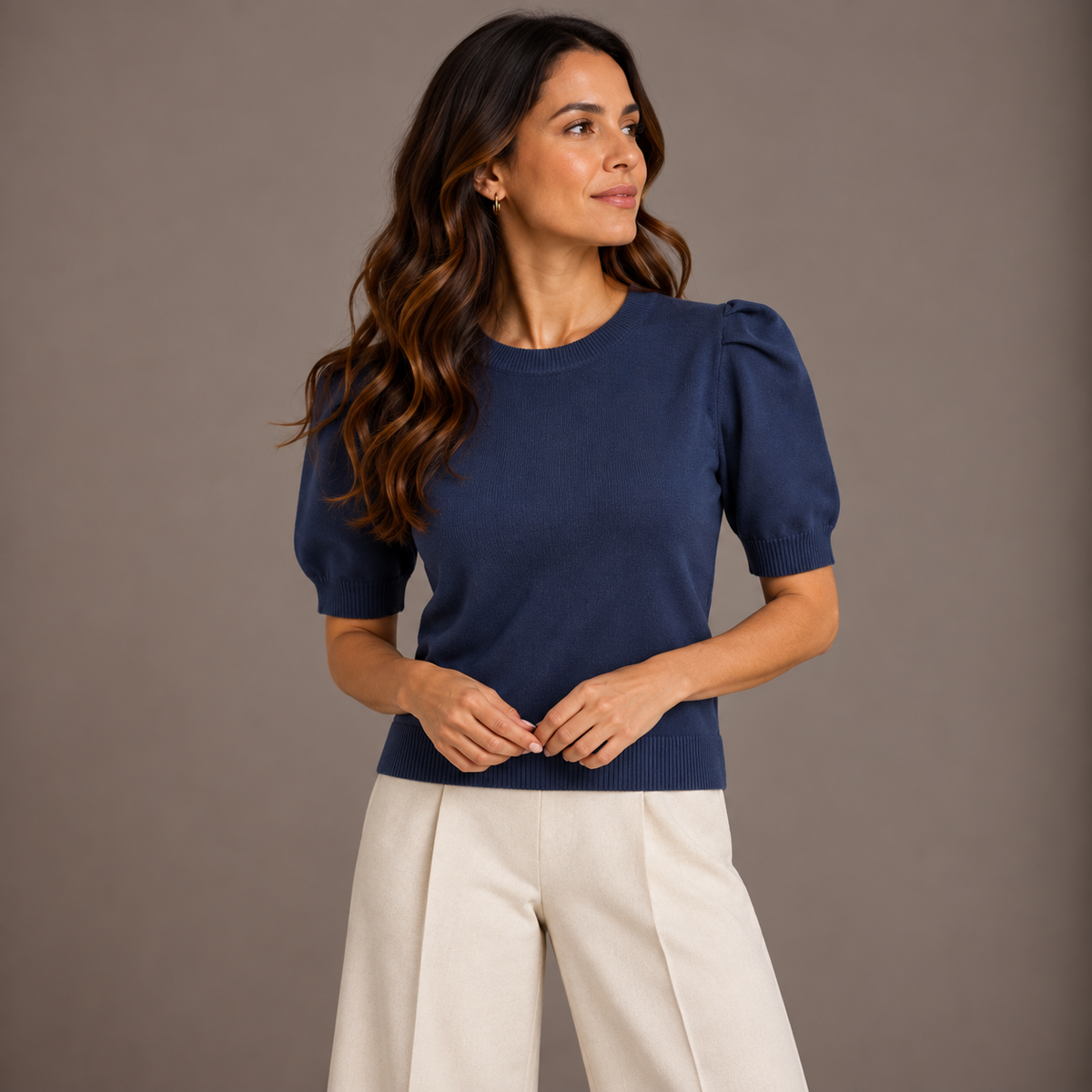 Navy Short-Sleeve Knit Top