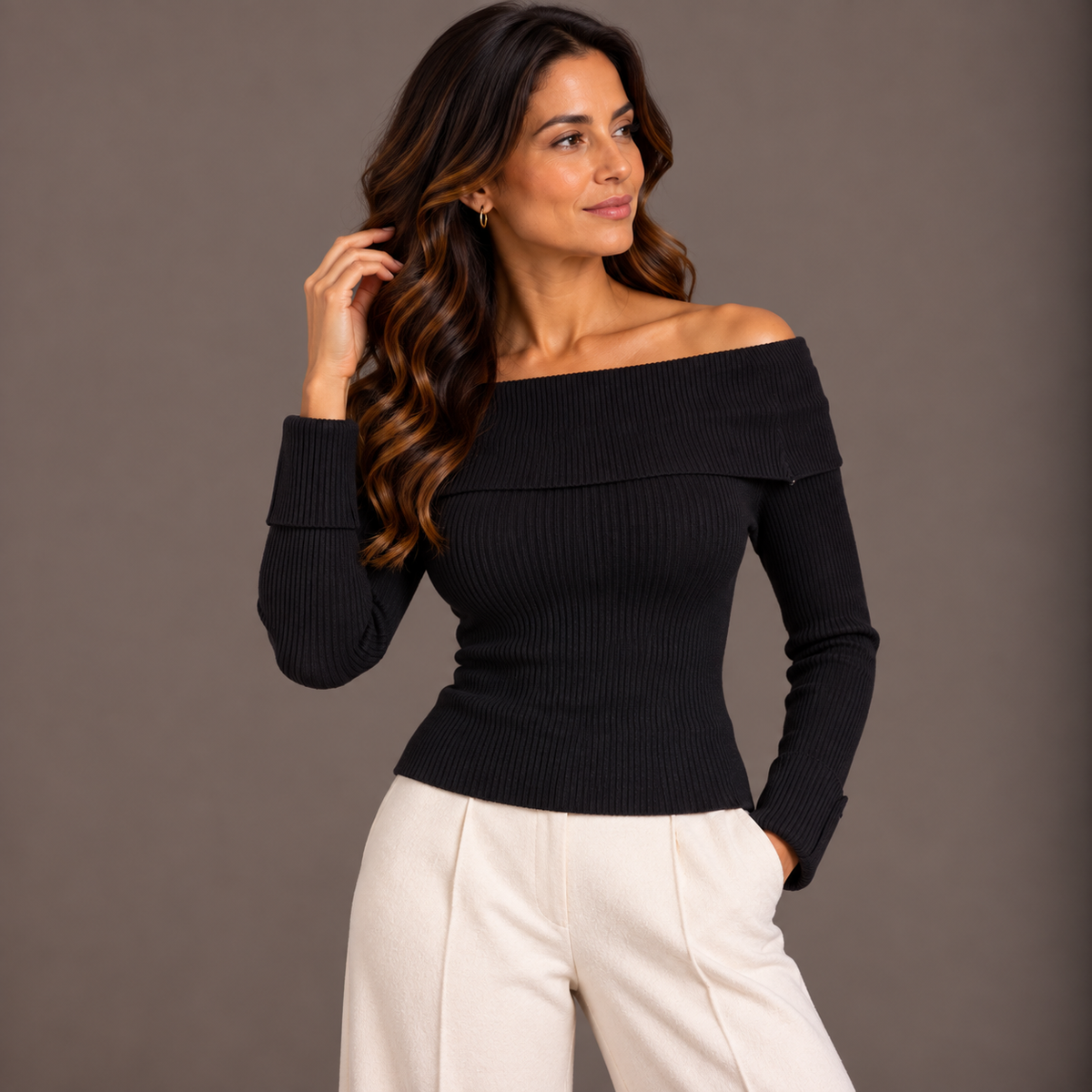 Off-Shoulder Knit Top – Winter Colors – alternate view 2
