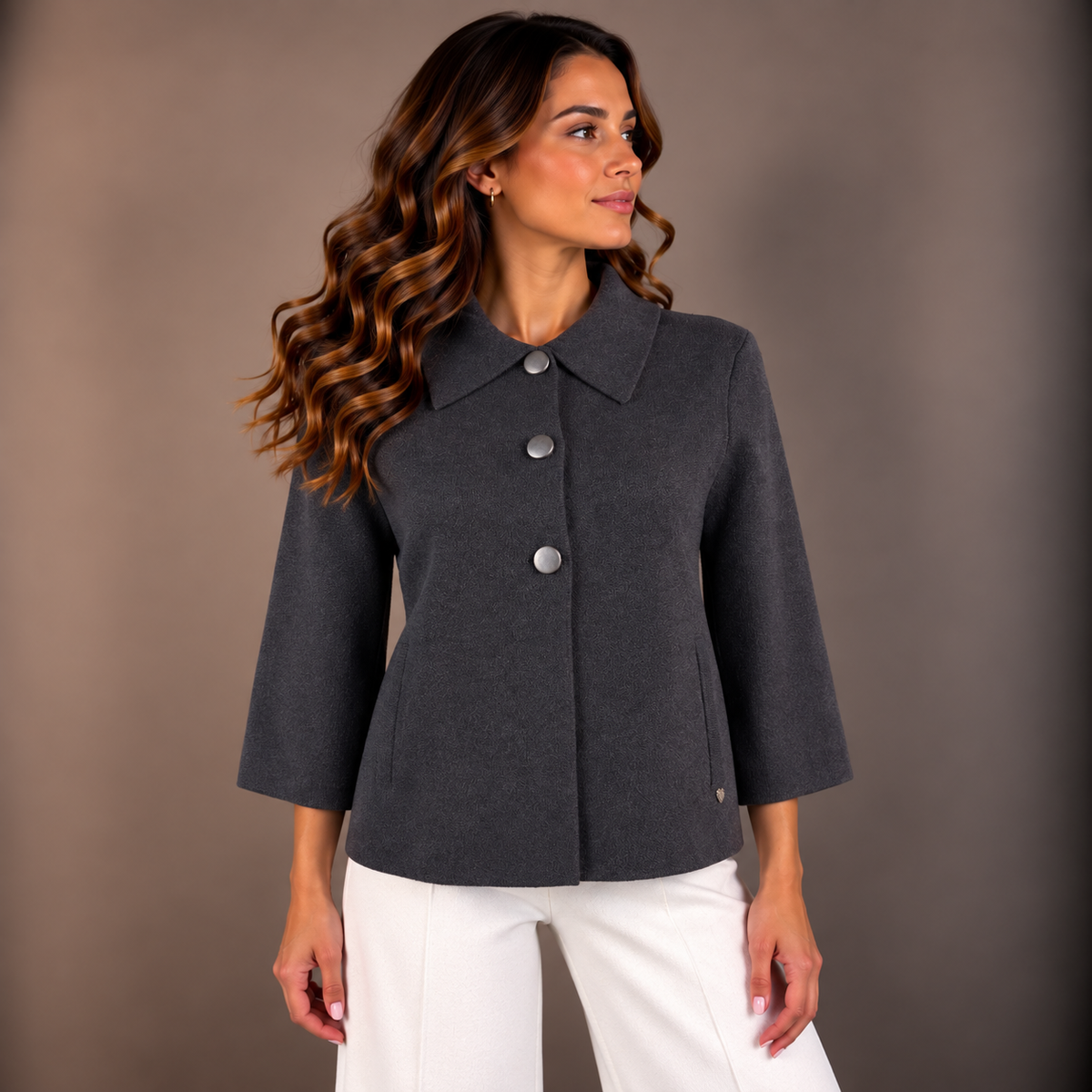 Open-Knit Collared Sweater – Winter Colors – alternate view 2