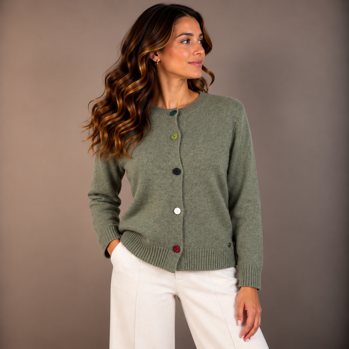 Open-Knit Top with Colored Buttons – alternate view 2