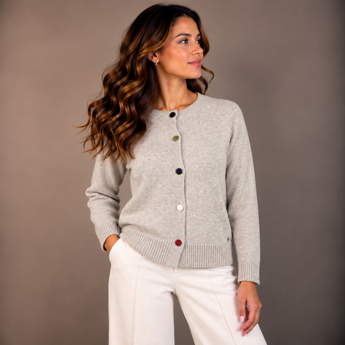 Open-Knit Top with Colored Buttons – alternate view 3