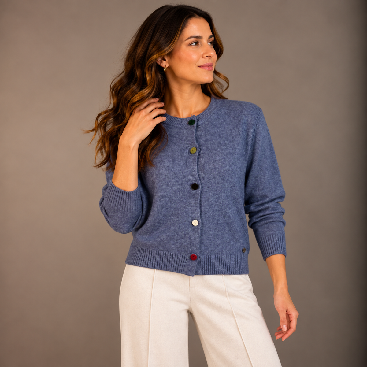Open-Knit Top with Colored Buttons