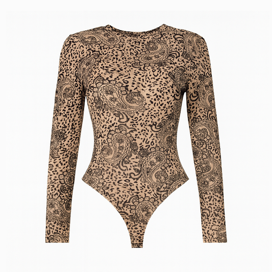 Printed beige and black bodysuit
