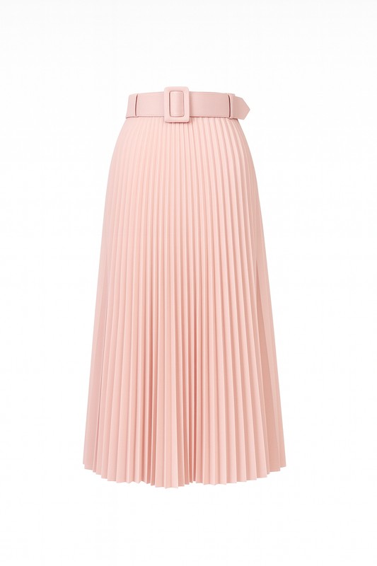 Pink pleated skirt with belt