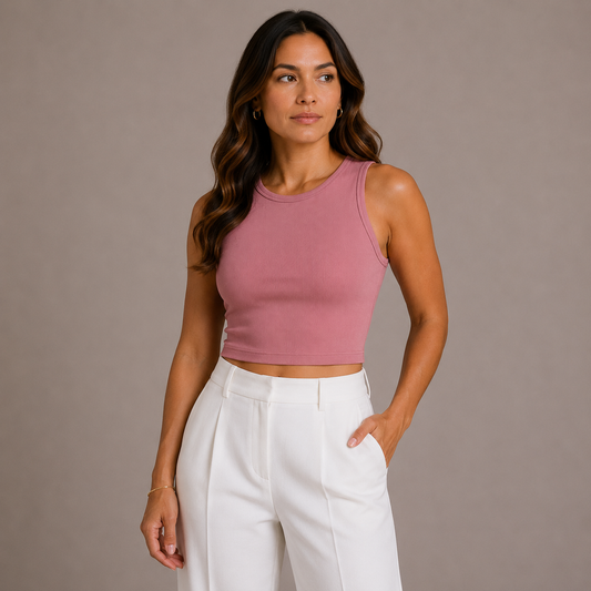 Plain viscose crop top - pink
