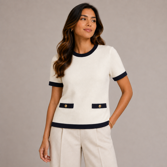 Plain knit top with pocket - short sleeves 