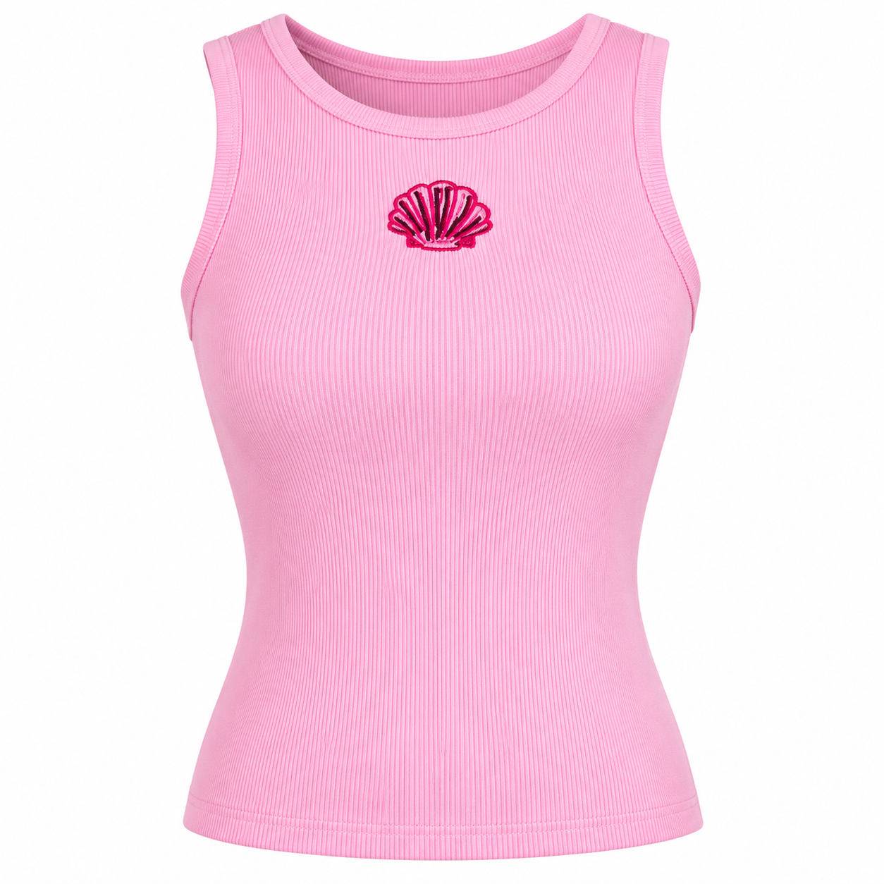 Cotton tank top with paillette sea shell 