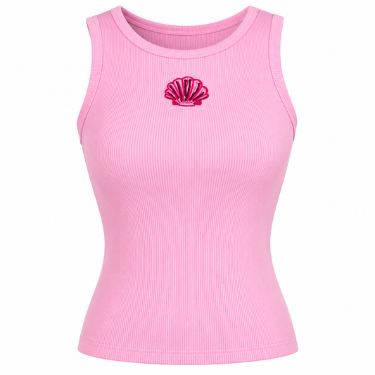 Cotton tank top with paillette sea shell 