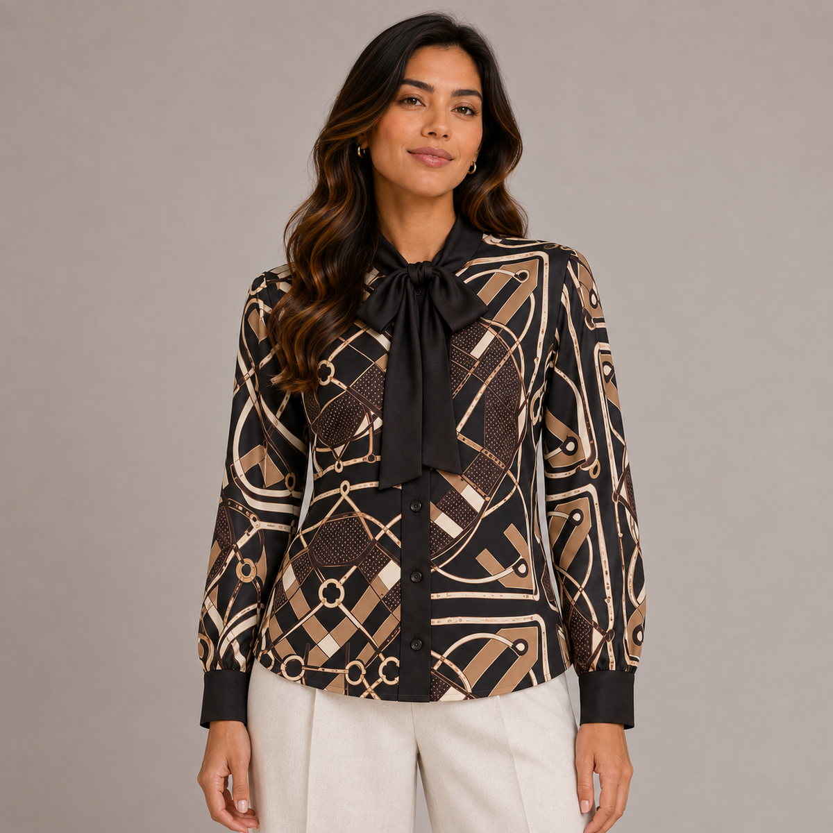 Printed shirt with bow 