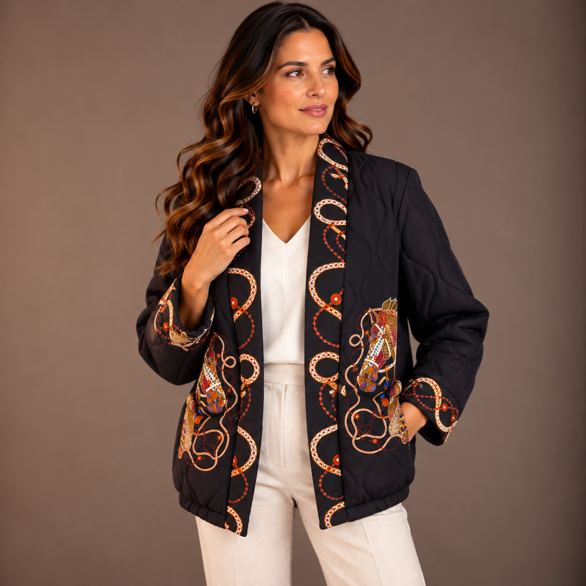 Printed Jacket – Black, Bordeaux & Brown – alternate view 2