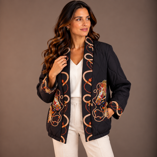 Printed Jacket – Black, Bordeaux & Brown – alternate view 2