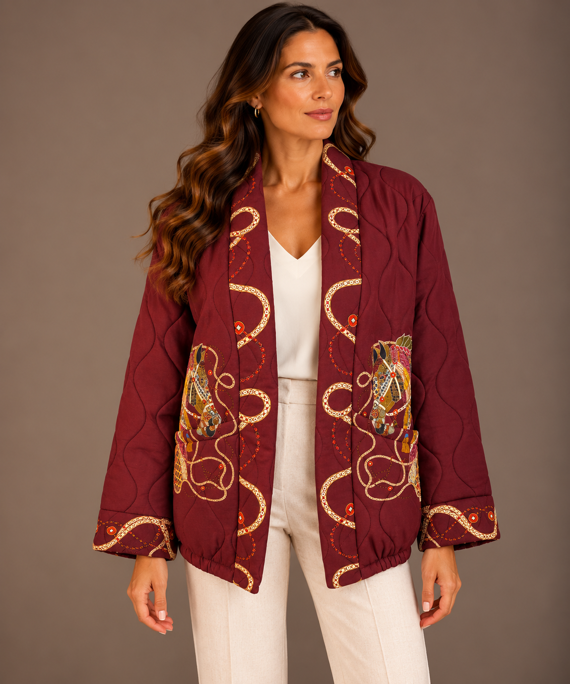 Printed Jacket – Black, Bordeaux & Brown – alternate view 3