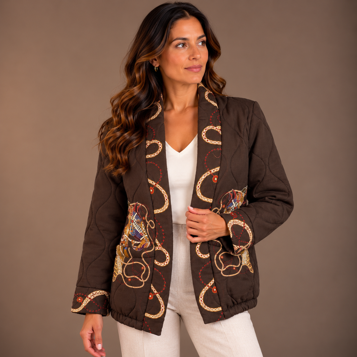 Printed Jacket – Black, Bordeaux & Brown
