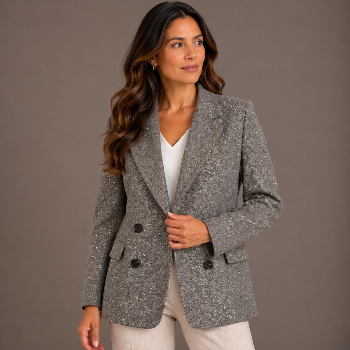 Rhinestone Blazer – Beige & Grey – alternate view 2