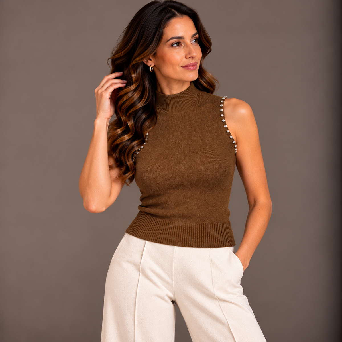 Rhinestone Sleeveless Knit Top – Winter Colors – alternate view 2