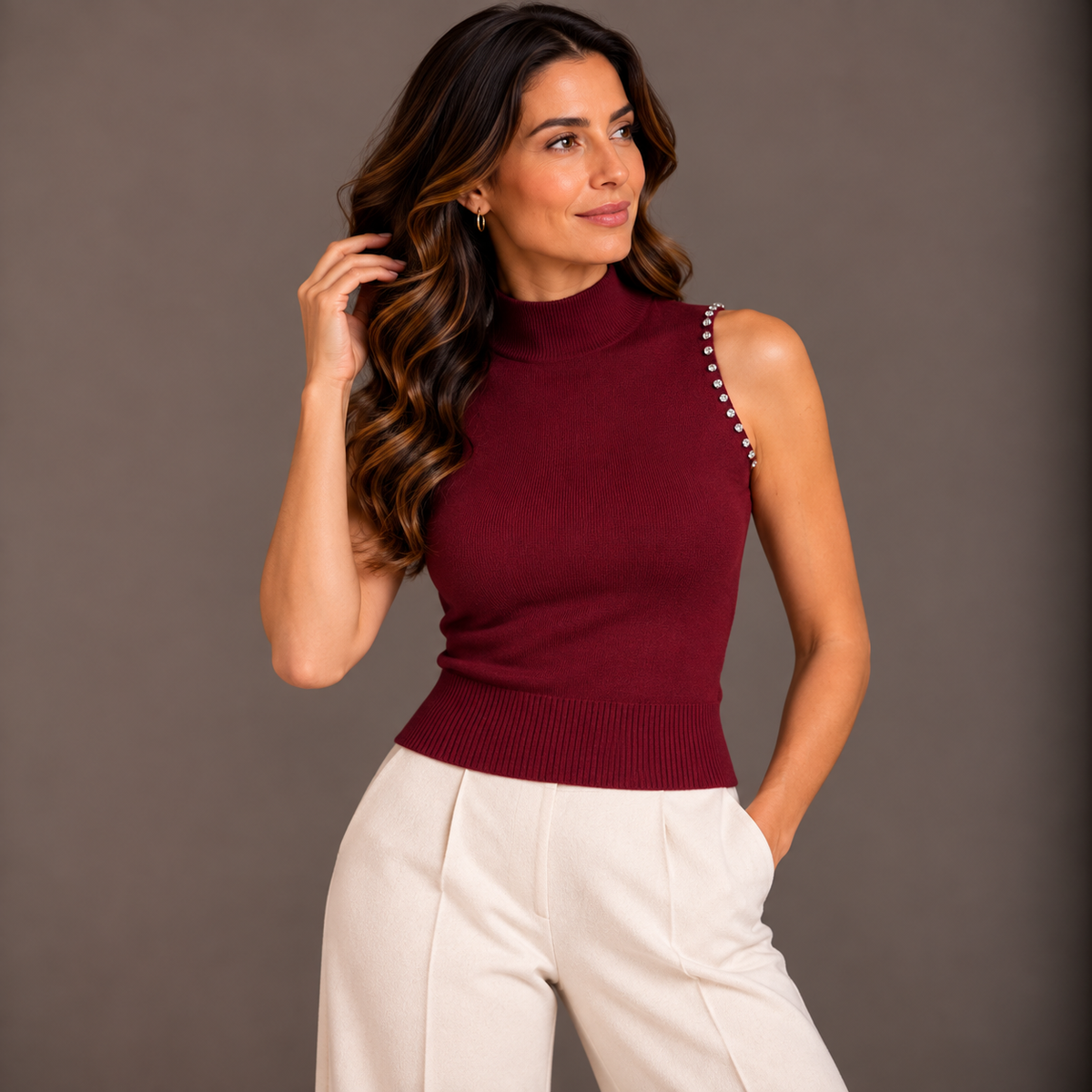 Rhinestone Sleeveless Knit Top – Winter Colors – alternate view 4