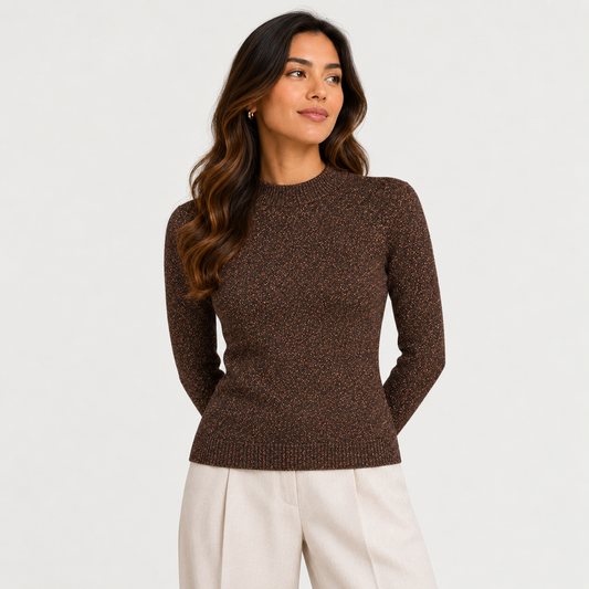 Round neck metallic sweater Brown 