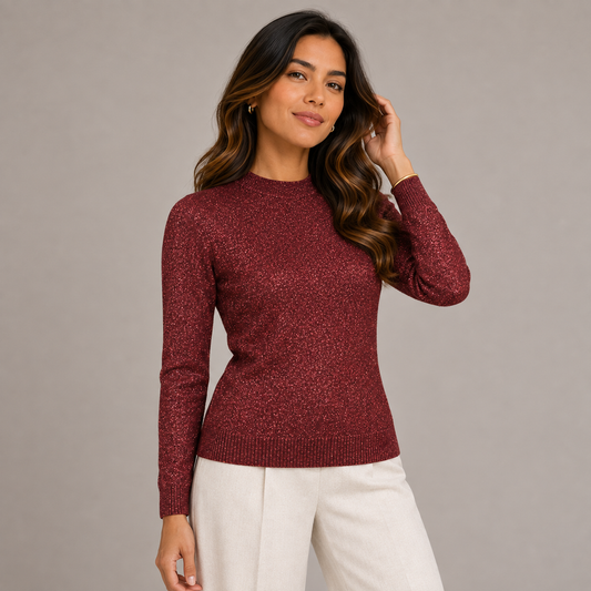Round neck metallic sweater Burgandy 
