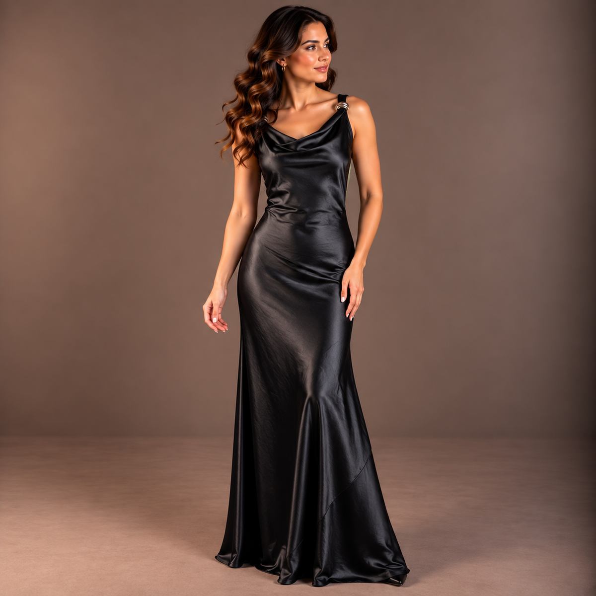 Satin Maxi Dress – Brown, Black & Bordeaux 
